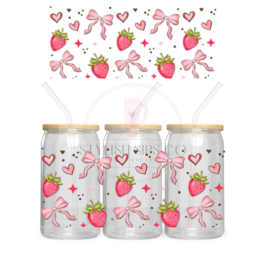 Strawberries and Bows - 16oz - Double Sided Wrap